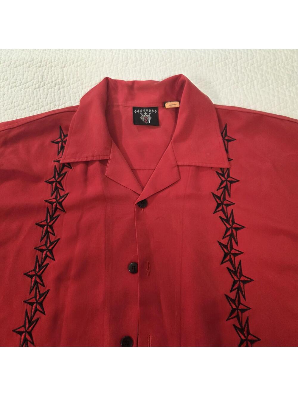 7 Diamonds Red Short Sleeve Button Up Shirt Embroidered XXL